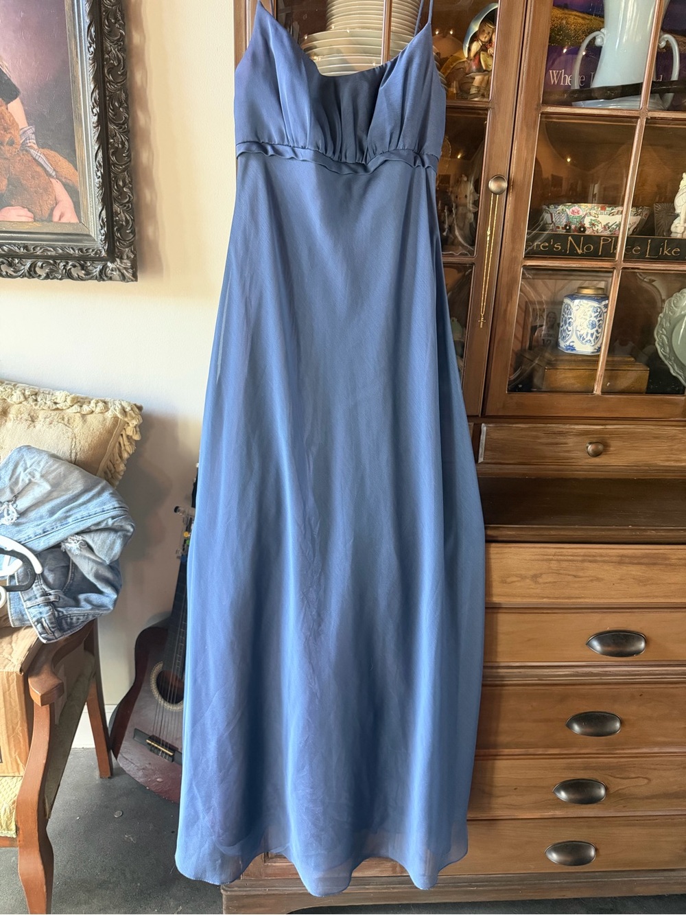 Betsy & Adam Dusty Blue Spaghetti-Strap Maxi Dress